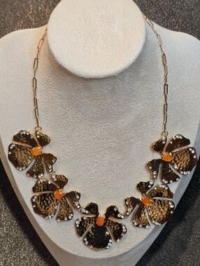 Jessica Simpson Gold and Orange Floral Necklace